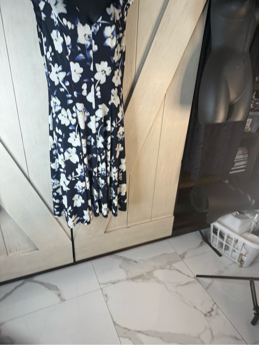 London Times Navy Dress with White Floral Print